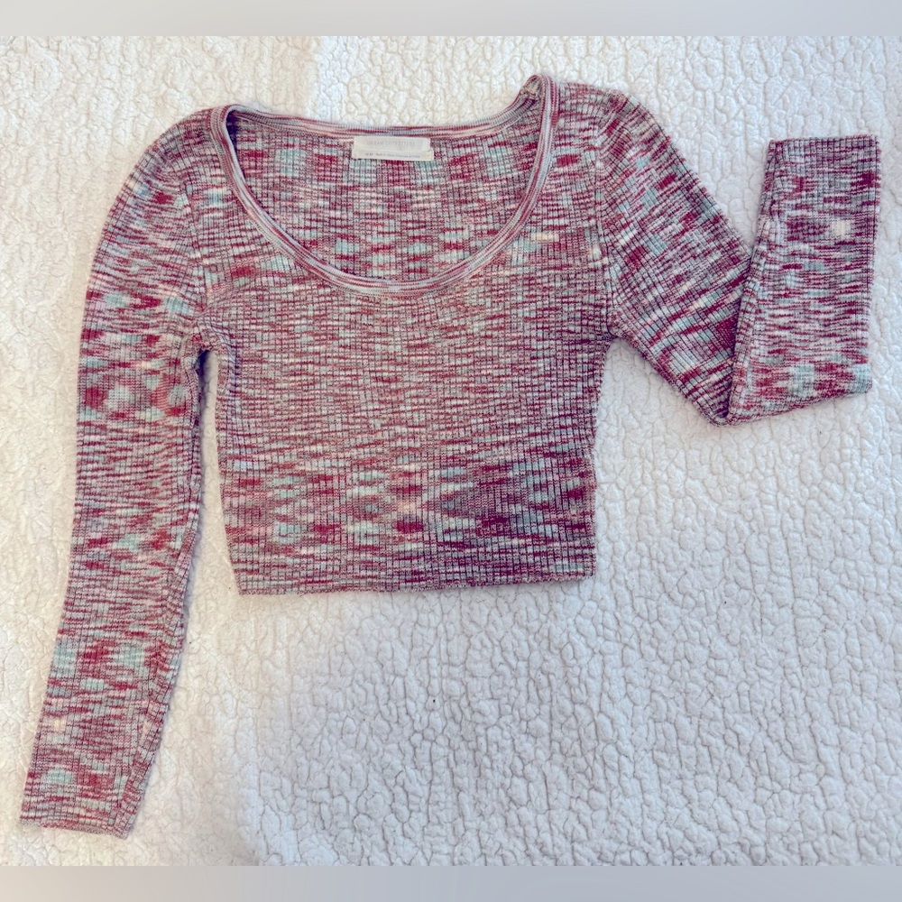 Urban Outfitters Red Fitted Long Sleeve Crop Top